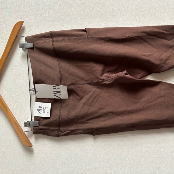 ZARA Chocolate Mid-Rise Leggings H&M SIZE LARGE 8 10 Basics Everyday Fitted Seam - Picture 5 of 6
